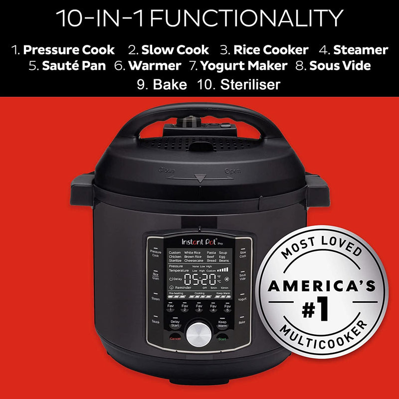 Instant Pot Pro 10-in-1 Electric Multi Functional Cooker - Pressure Cooker, Slow Cooker, Rice Cooker, Steamer, Sous Vide, Yogurt Maker- 1200 W, 7.6L