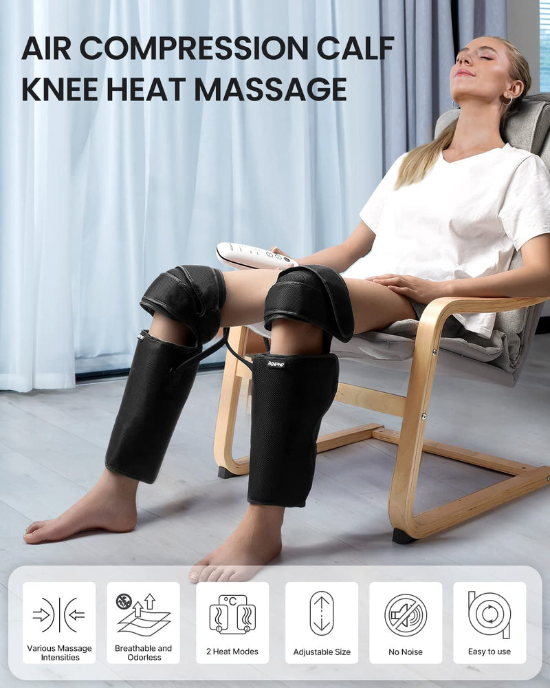 RENPHO Leg Massager with Heat Air Compression Knee Calf Massage for Circulation, 2 Heat 2 Modes 3 Intensities for Pain Relief