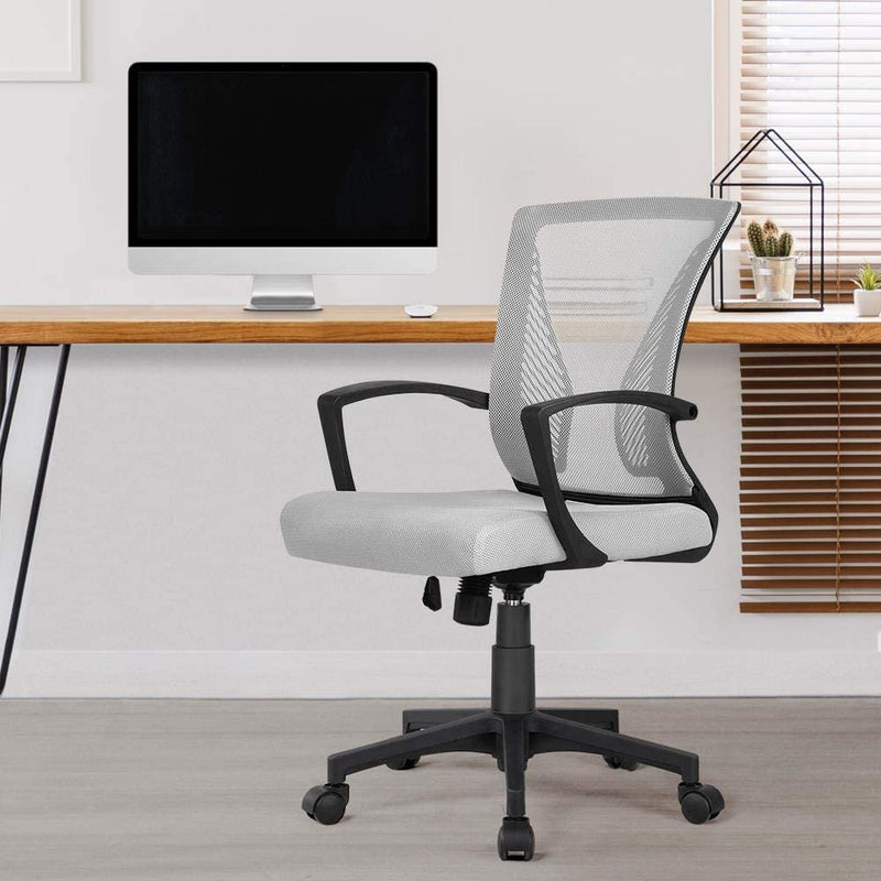 Yaheetech Adjustable Office Chair Ergonomic Executive Mesh Swivel Comfy Work Desk Computer Chair with Arms/Height Adjustable Light Grey