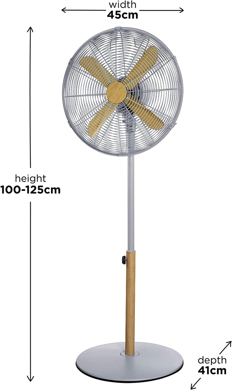 Russell Hobbs RHMPF1601WDG 16" Scandi Electric Pedestal Fan, Tall Standing Fan, 1m to 1.25m Height, 3 Speed Settings, Oscillating Fan Adjustable, 60W
