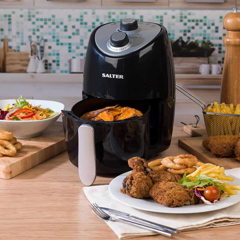Salter EK2817 Compact 2L Hot Air Fryer with Removable Frying Rack, Adjustable Temperature Control, 30 Minute Timer, 1000 W For Small Family & Students