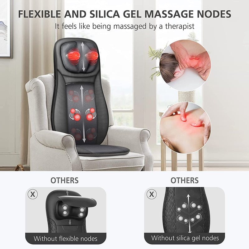 Snailax Shiatsu Neck & Back Massage Chair Seat with Heat, Full Back Kneading Rolling Massage with Height Adjustment, Back Massager Seat Cushion