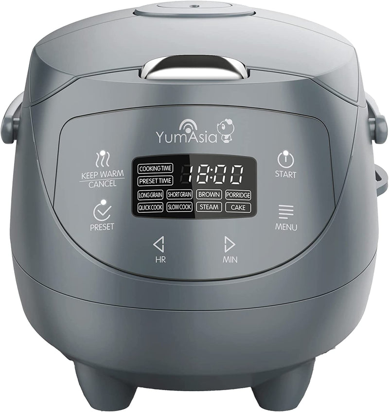 Yum Asia Panda Mini Rice Cooker with Ninja Ceramic Bowl, Advanced Fuzzy Logic, 3.5 cup, 0.63 litre, Multicooker functions, LED Display, 220-240V, Grey