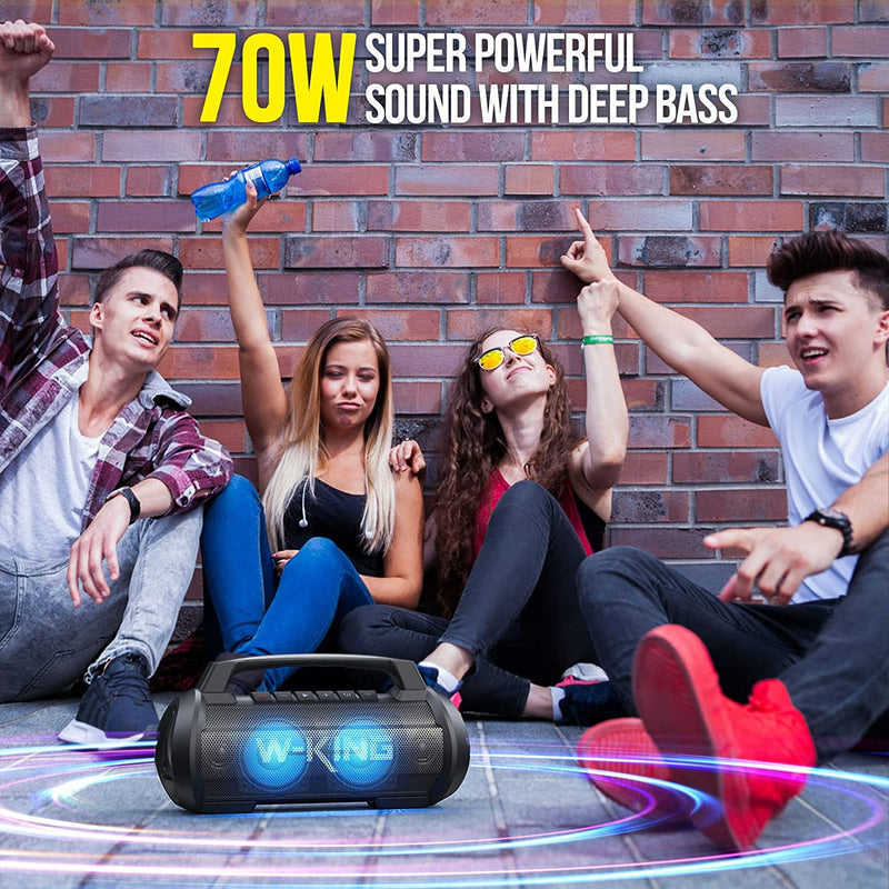 W-KING 70W Bluetooth Outdoor Portable Wireless Speaker with Mic, IPX6 Waterproof, Colorful Lights, Enhanced Loud Bass Speakers, 15600mAH Power Bank