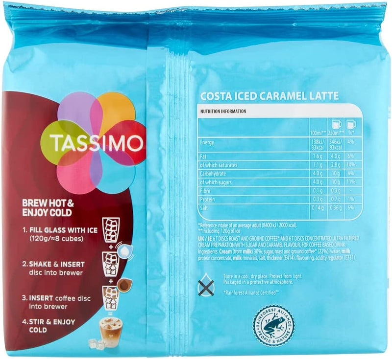 Tassimo Costa Iced Caramel Latte Coffee Pods - 5 Pack (30 Drinks)