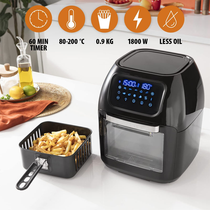 Tristar FR-6964BS Air Fryer Oven XXL, 10 L, 1800 W, Digital Display, 10 Presets, Frying Basket, 2 Grill Racks