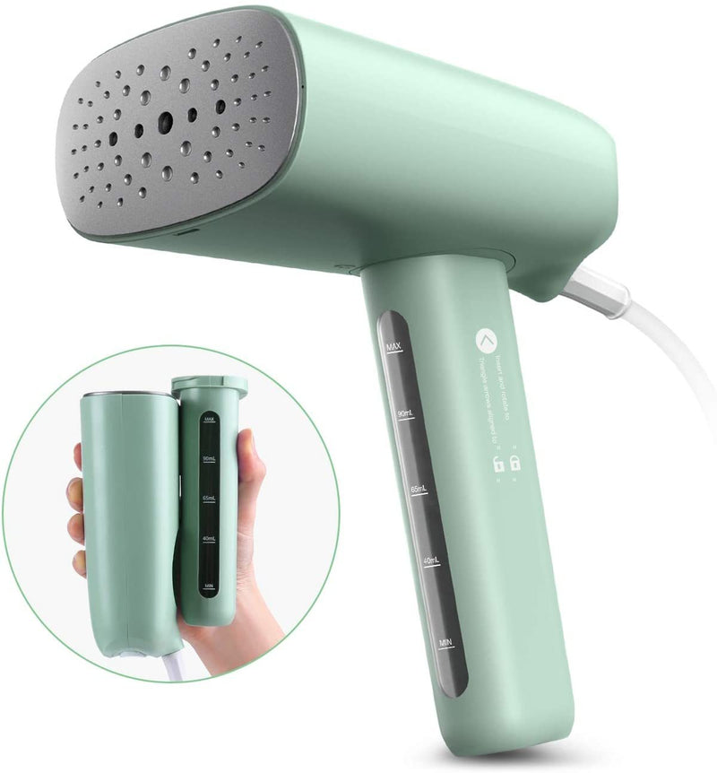 homeasy Garment Steamer for Travel and Home Portable Fabric Hand Steamer Ironing Wrinkle Remover with Fast Heat-up Detachable Water Tank Green, Small