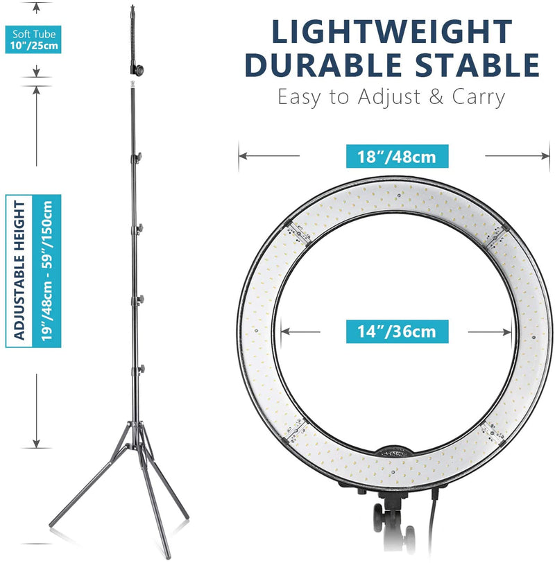 Neewer Camera Photo Video Lighting Kit: 48 centimeters Outer 55W 5500K Dimmable LED Ring Light Stand Bluetooth Receiver for Youtube Self-Portrait