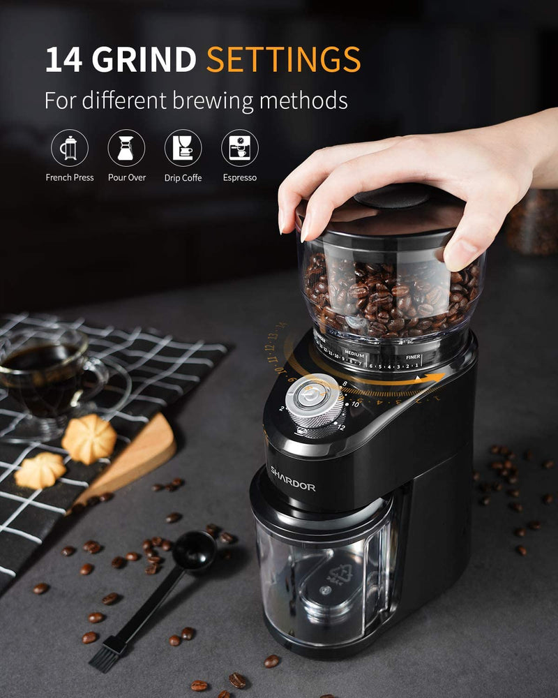 SHARDOR Conical Burr Coffee Grinder, Electric Adjustable Burr Mill with 14 Precise Grind Setting for 2-12 Cup, Black