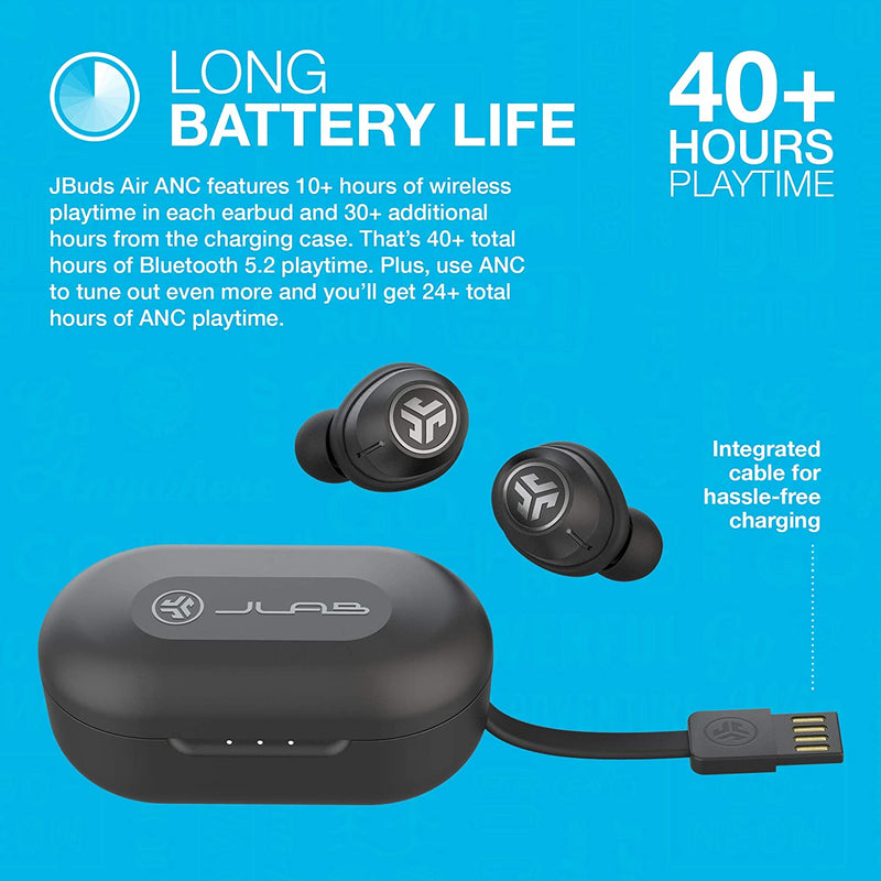 JLab JBuds Air ANC Earbuds, Active Noise Cancelling Earbuds, Wireless Bluetooth Headphones with IP55 Sweat Resistance, In Ear Earphones