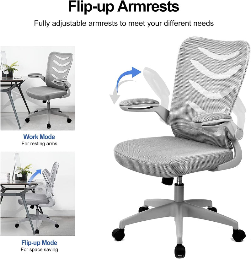 COMHOMA Desk Chair with Armrest Computer Chairs Ergonomic Conference Executive Manager Work Chair (Grey)