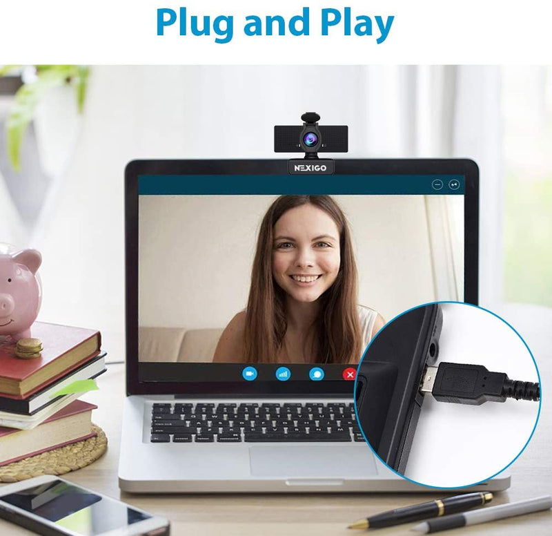 NexiGo N60 1080P Webcam with Microphone, Software Control & Privacy Cover, USB Computer Web Camera, 110-Degree FOV, Plug and Play
