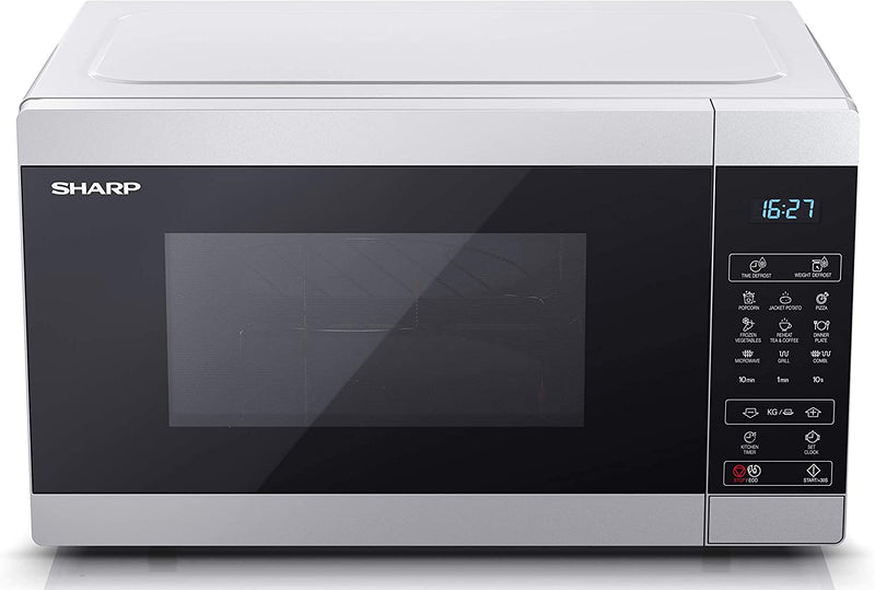 SHARP YC-MG81U-S 900W Digital Touch Control Microwave with 28 L Capacity, 1100W Grill & Ceramic Enamel Interior – Silver