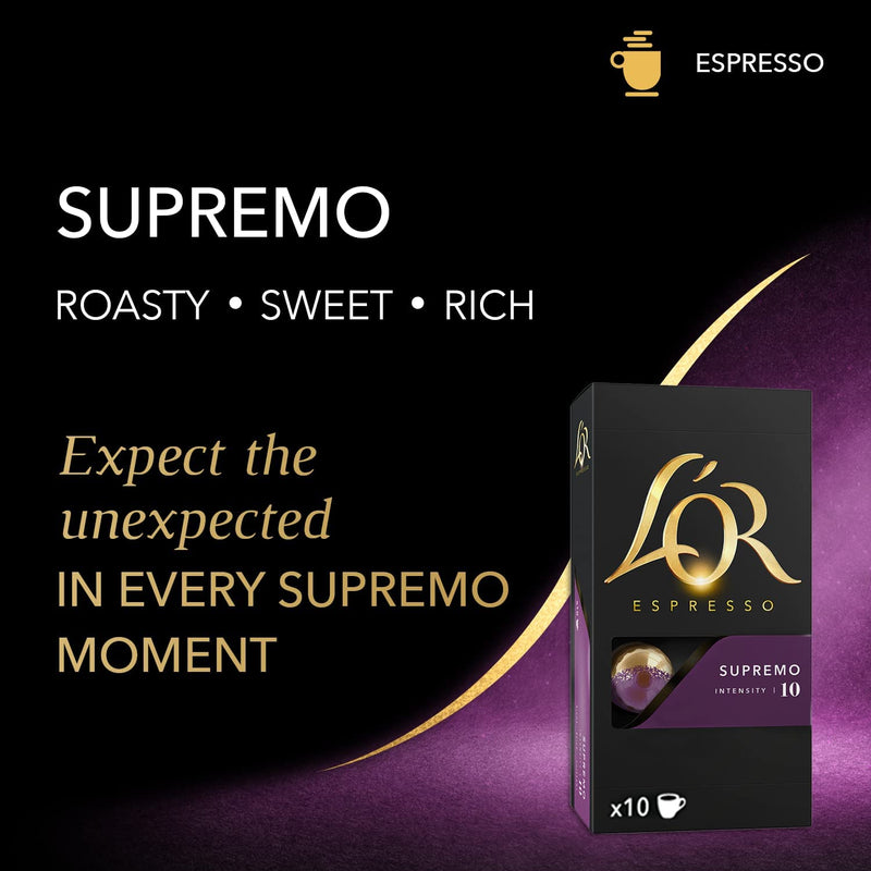 L'OR Espresso Supremo - Intensity 10 - Nespresso Compatible Coffee Capsules (Pack of 10, 100 Capsules in Total)
