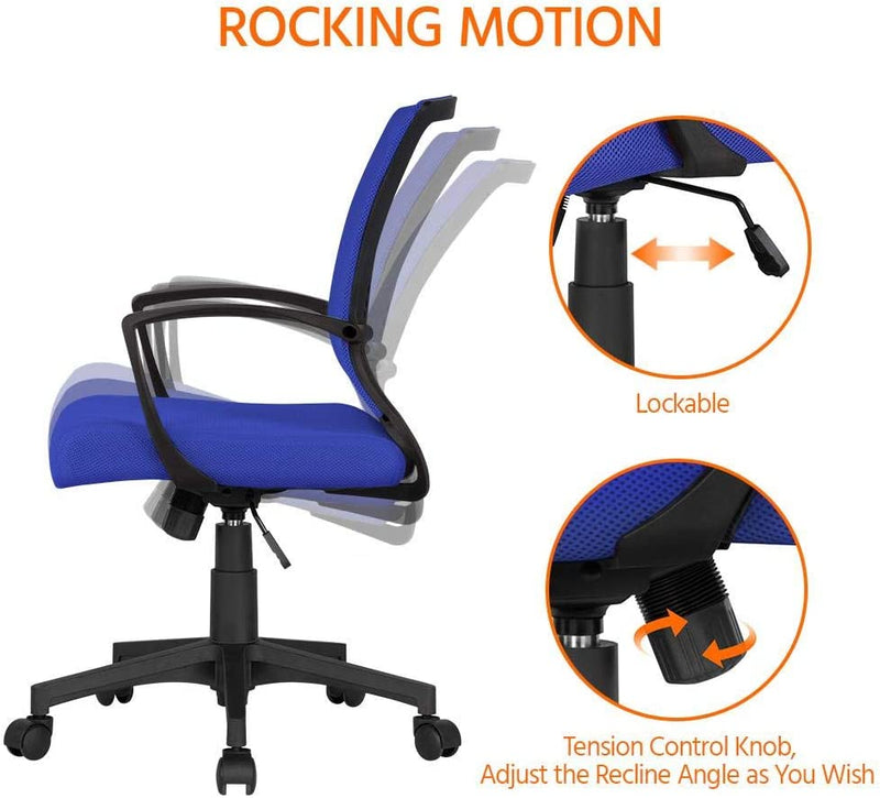 Yaheetech Adjustable Office Chair Ergonomic Executive Mesh Swivel Comfy Work Desk Computer Chair with Arms/Height Adjustable Blue