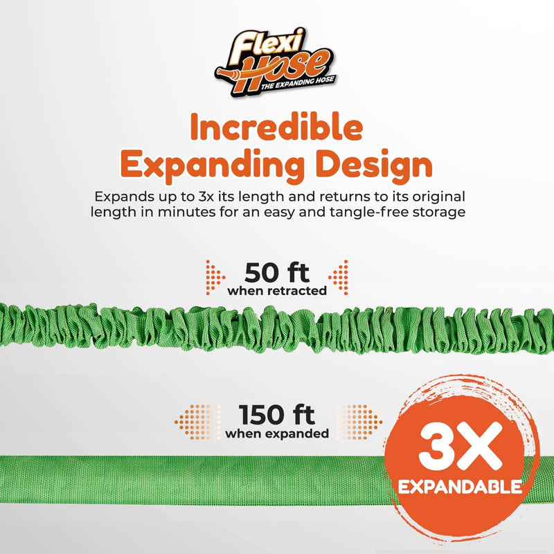 Flexi Hose 150 Foot Expandable Garden Hose with 7 Function Spray Nozzle - Durable Brass Fittings Leak-Proof and Kink-Free - Extra-Strength, Flexible