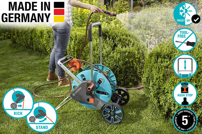 GARDENA CleverRoll M Easy Set: Hose Cart with 20m Flexible Hose 13mm (1/2"), 3x Tube Connectors, Tap Connectors, 1" Thread, Water Stop (18517-20)