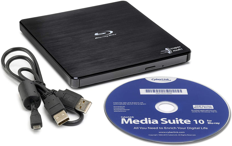 Hitachi-LG BP55 External Blu-Ray Drive, USB 2.0 Slim Portable Player/Rewriter Black