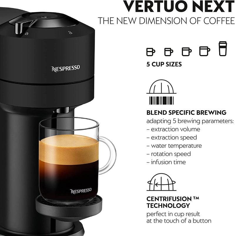 Nespresso XN910N40 Vertuo Next coffee machine by Krups, Matt Black