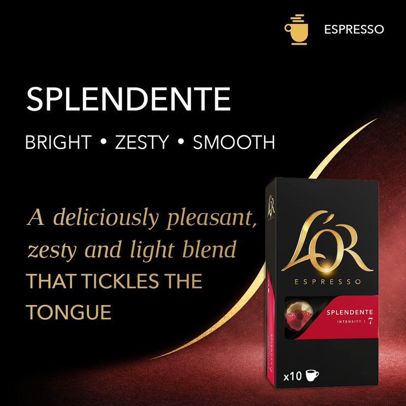 L'OR Espresso Splendente Intensity 7 - Nespresso* Compatible Coffee Capsules (Pack of 10, 100 Capsules in Total)