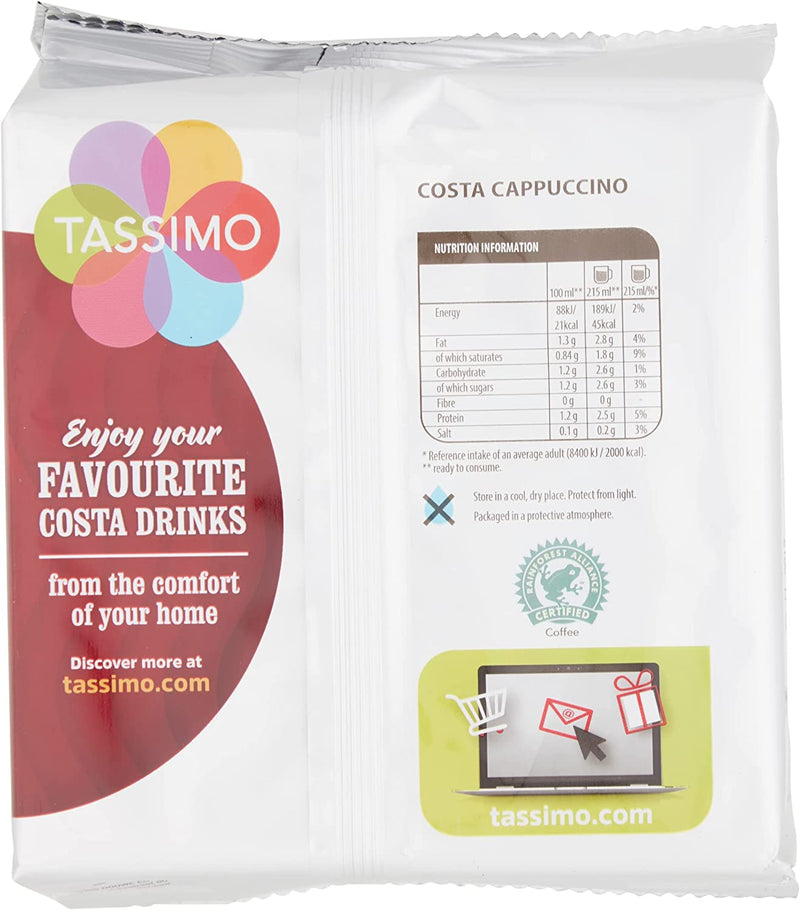 Tassimo Costa Cappuccino Coffee Pods (Pack of 5, Total of 80 Coffee Capsules)