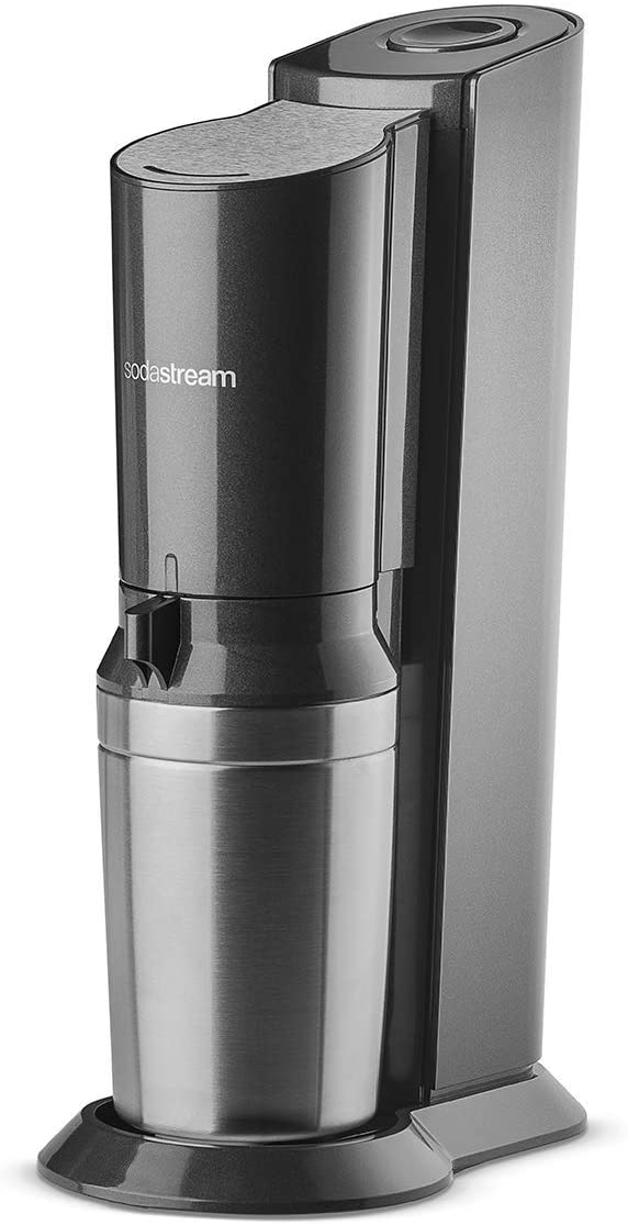 SodaStream Crystal Sparkling Water Maker Machine with 600 ml Reusable Glass Carafe for Carbonating and 60 L CO2 Gas Cylinder - Black