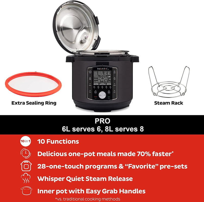 Instant Pot Pro 10-in-1 Electric Multi Functional Cooker - Pressure Cooker, Slow Cooker, Rice Cooker, Steamer, Sauté, Yogurt Maker- 1200 W, 5.7L