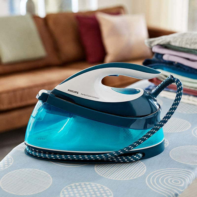 Philips PerfectCare Compact Steam Generator Iron with 400g steam boost, 2400 W, Blue & White - GC7840/26