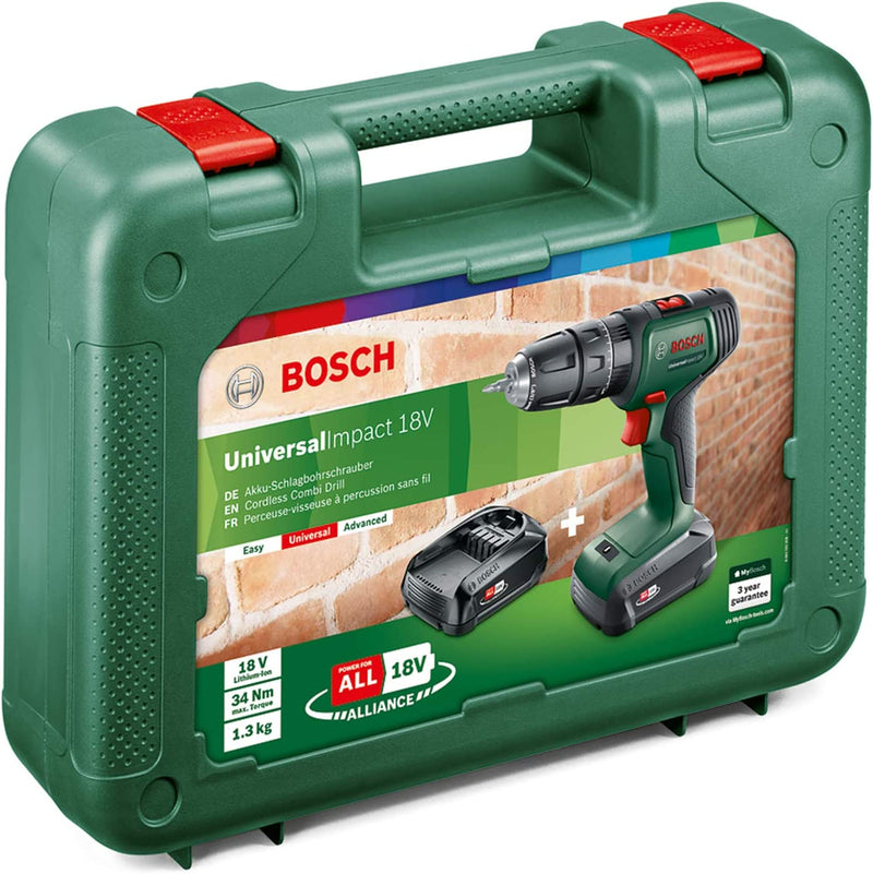 Bosch Home and Garden Cordless Combi Drill UniversalImpact 18 (2 batteries, 18 Volt System, in carrying case)
