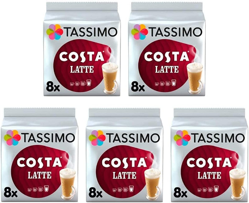 Tassimo Costa Latte Coffee Pods (Pack of 5, Total of 40 Servings)