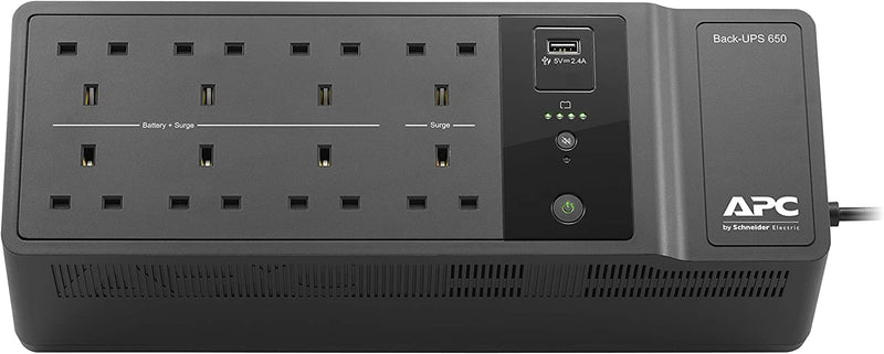 APC BACK-UPS ES - BE650G2-UK - Uninterruptible Power Supply 650VA (8 Outlets, Surge Protected, 1 USB Charging Port)
