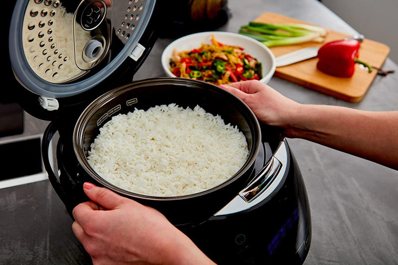 Yum Asia Sakura Rice Cooker with Ceramic Bowl and Advanced Fuzzy Logic (8 cup, 1.5 litre) 6 Rice & Multi Cook Functions, LED Display, 220-240V Black