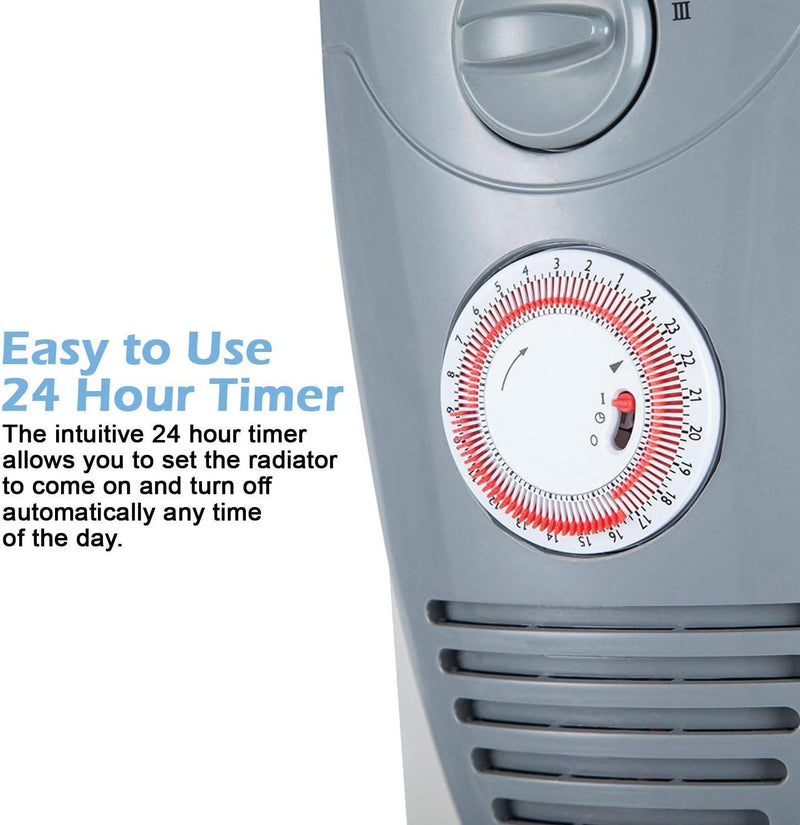 24 Hour Timer With a user friendly timer, you can ensure the radiator will automatically switch on or off at your desired times, day or night.
