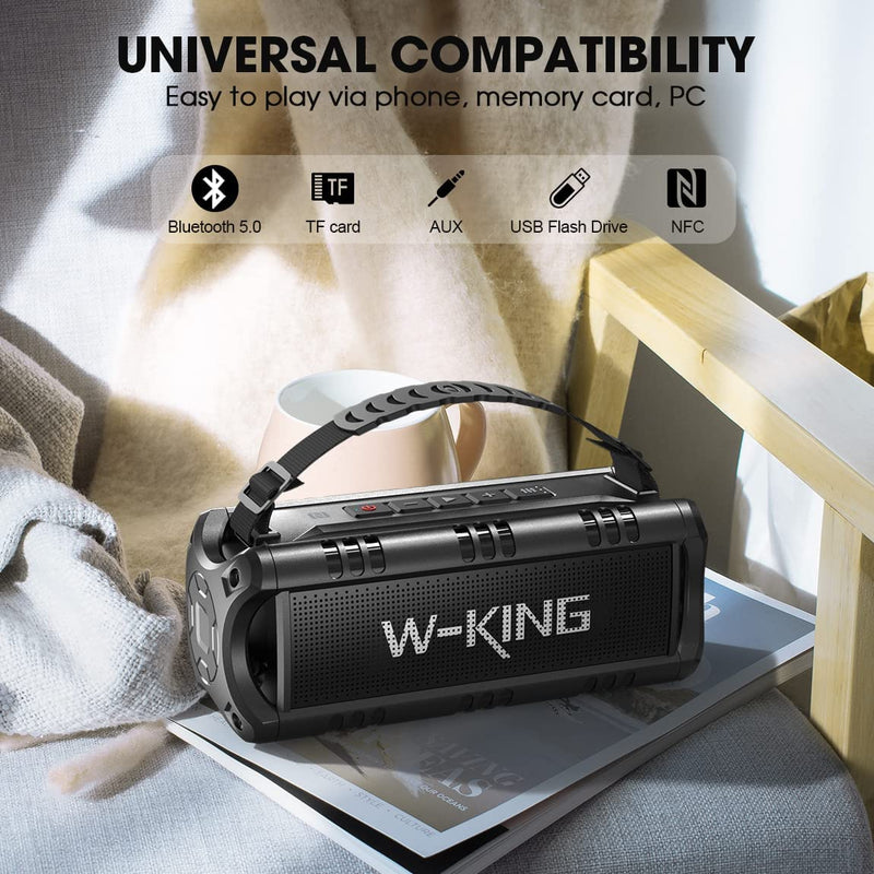 W-KING 30W Portable Wireless Speakers Waterproof, 24 Hours Playtime, 5000mAh Battery with Bass, NFC, TF Card, USB Playback, Loud Bluetooth Speaker