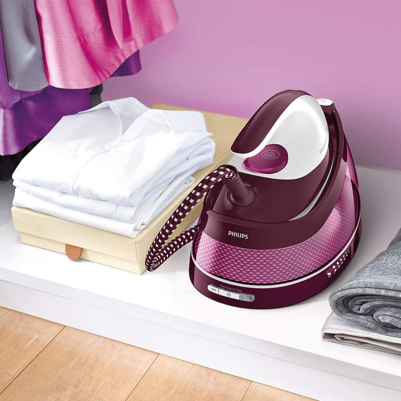 Philips PerfectCare Compact Steam Generator Iron with 400g steam Boost, 2400 W, Burgundy & White - GC7842/46