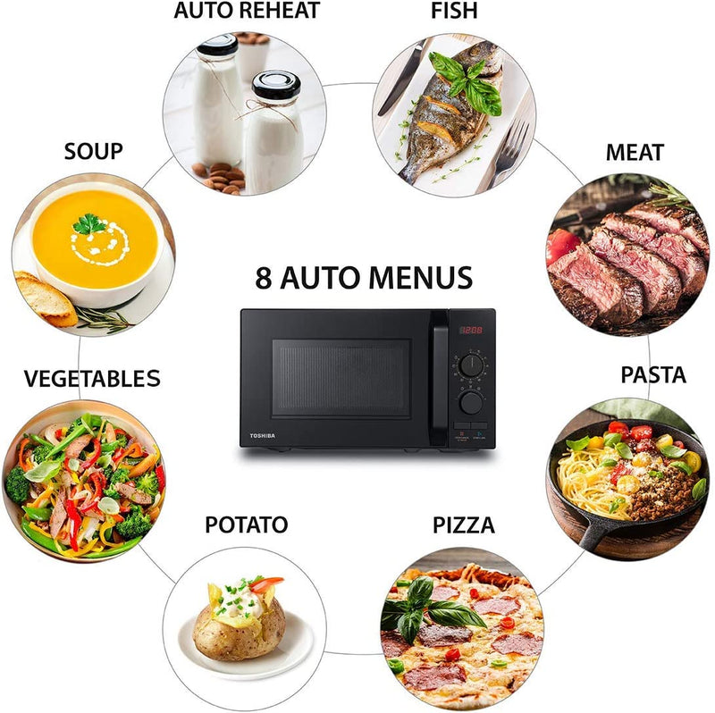 Toshiba 800w 20L Microwave Oven with 8 Auto Menus, 5 Power Levels, Mute Function, and LED Cavity Light - Black - MW2-AM20PF(BK)