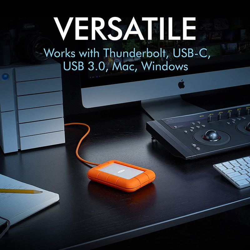 LaCie Rugged USB-C, 2TB, Portable External Hard Drive, Drop, Shock, Dust, Rain Resistant, for Mac & PC, incl. USB-C w/o USB-A cable (STFR2000800)