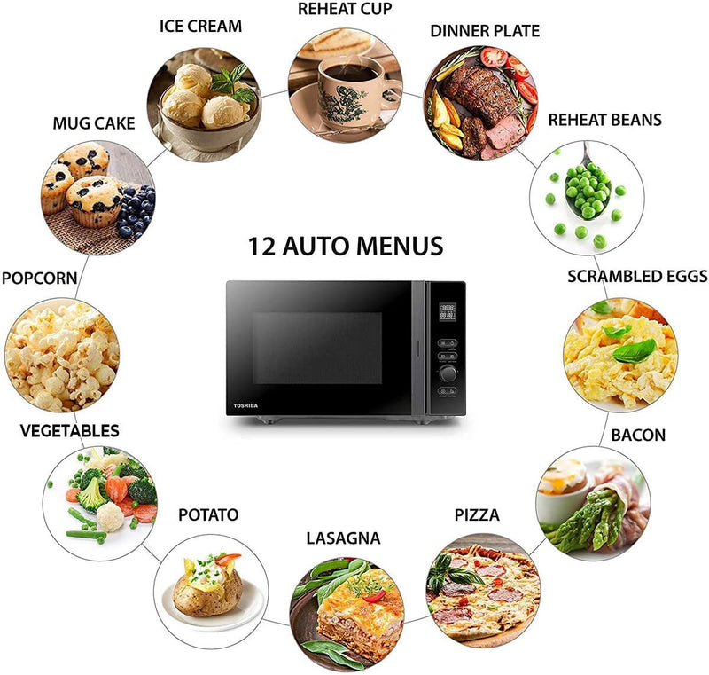 Toshiba 800w 20L Microwave Oven with 12 Cooking Presets, Upgraded Easy-Clean Enamel Cavity, Weight/Time Defrost, and Turntable - Black - MV-AM20T(BK)