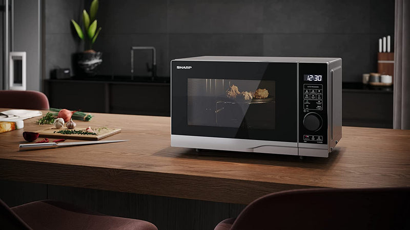 SHARP YC-PG204AU-S 20 Litre 700 W Microwave Oven with 900 W Grill, 10 Power Levels, 12 Automatic Cook Programmes, Digital Control, LED Cavity, Silver