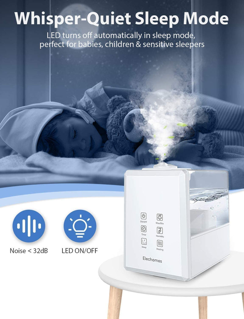 Elechomes Ultrasonic Humidifier 6L, Warm and Cool Mist for Large Rooms, Dual 360° Nozzles with Remote, Customized Humidity, LED Touch Display EC5501