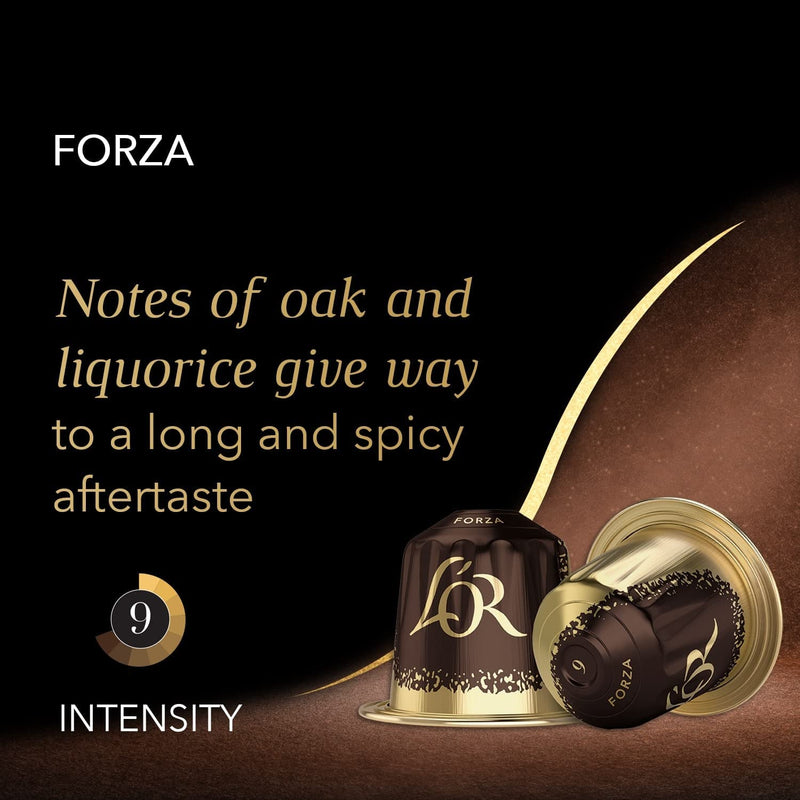 L'OR Espresso Forza Intensity 9 - Nespresso Compatible Aluminium Coffee Capsules - 10 Packs of 10 Capsules (100 Drinks)