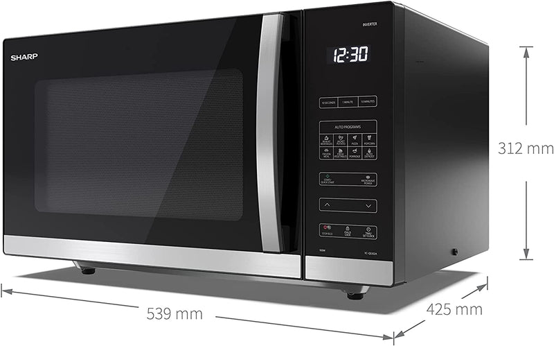 SHARP YC-QS302AU-B 30 Litre 900W Black Flatbed Solo Microwave Oven with Turntable, 10 Power Levels, 8 Auto Cook Presets, LED Cavity Light, Easy Clean