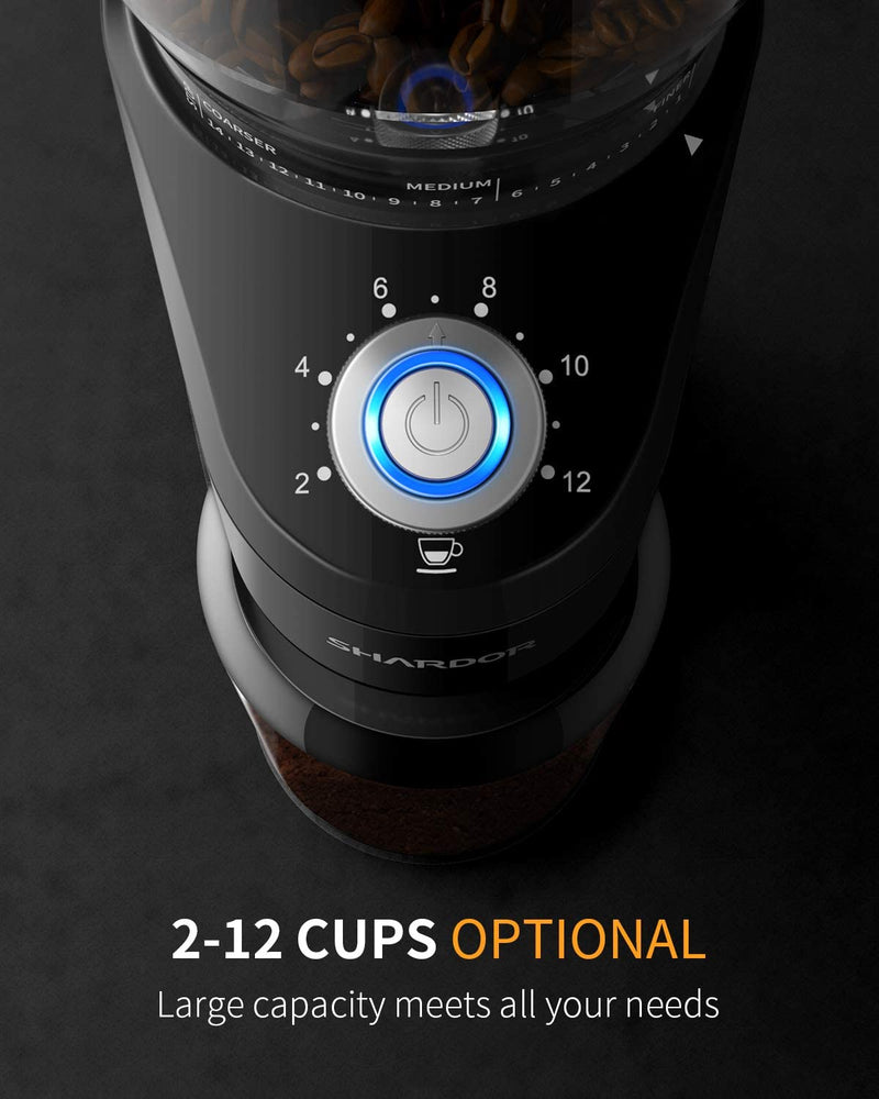 SHARDOR Conical Burr Coffee Grinder, Electric Adjustable Burr Mill with 14 Precise Grind Setting for 2-12 Cup, Black
