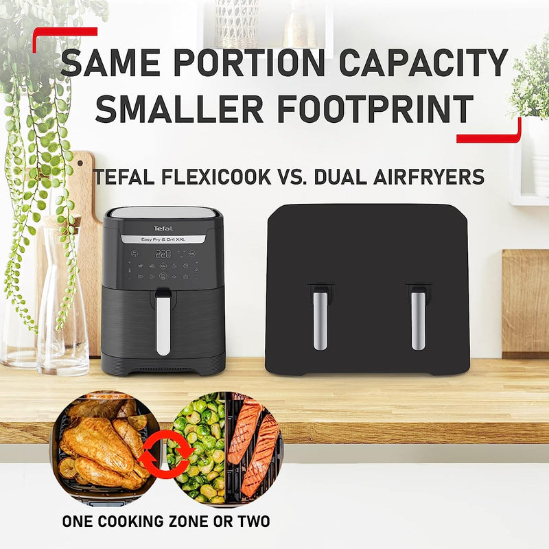 Tefal EasyFry XXL 2-in-1 Digital Air Fryer & Health Grill, With Draw Divider, 6.5L Capacity, 8 Programs, Black, EY801827, 1830W, Save up to 70% Energy