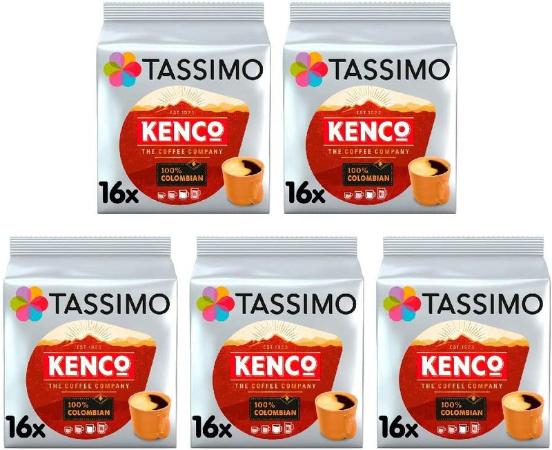 Tassimo Kenco Colombian Coffee Pods (Pack of 5, Total 80 Coffee Capsules)