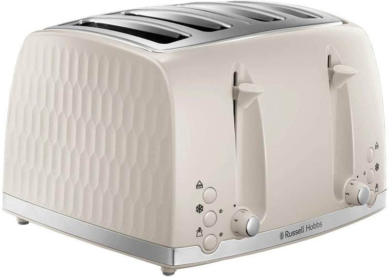 Russell Hobbs 26072 4 Slice Toaster - Contemporary Honeycomb Design with Extra Wide Slots and High Lift Feature, Cream
