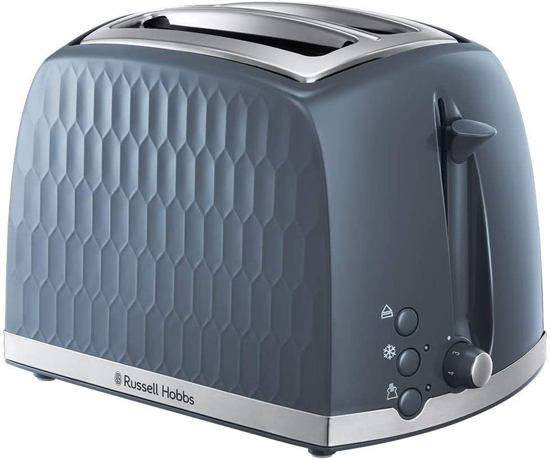 Russell Hobbs 26063 2 Slice Toaster - Contemporary Honeycomb Design with Extra Wide Slots and High Lift Feature, Grey