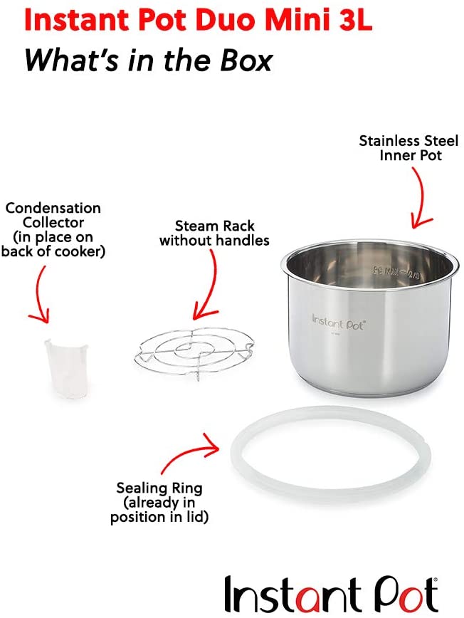 Included components - Electric Pressure Cooker, Condensation Collector (in place on the back of cooker), Steam Rack, Stainless Steel Inner Pot, Sealing Ring.