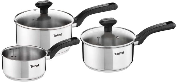 Tefal C973S344 Comfort Max Stainless Steel Saucepan Set, 3 Pieces - Silver