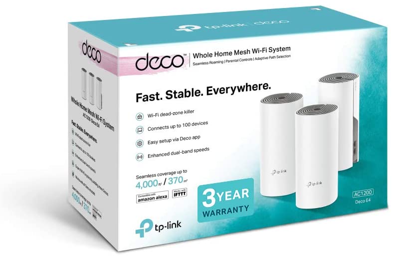 TP-Link Deco E4 Whole Home Mesh Wi-Fi System, Seamless and Speedy (AC1200) for Large Home, Router and WiFi Booster, Parent Control, Pack of 3